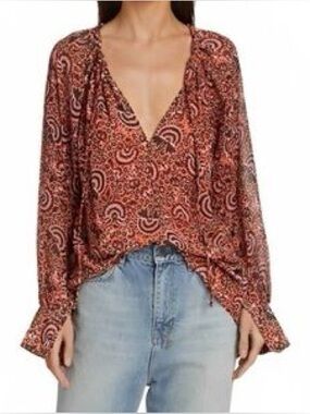 A.L.C. Bryce Silk Printed Tie Neck Blouse 4